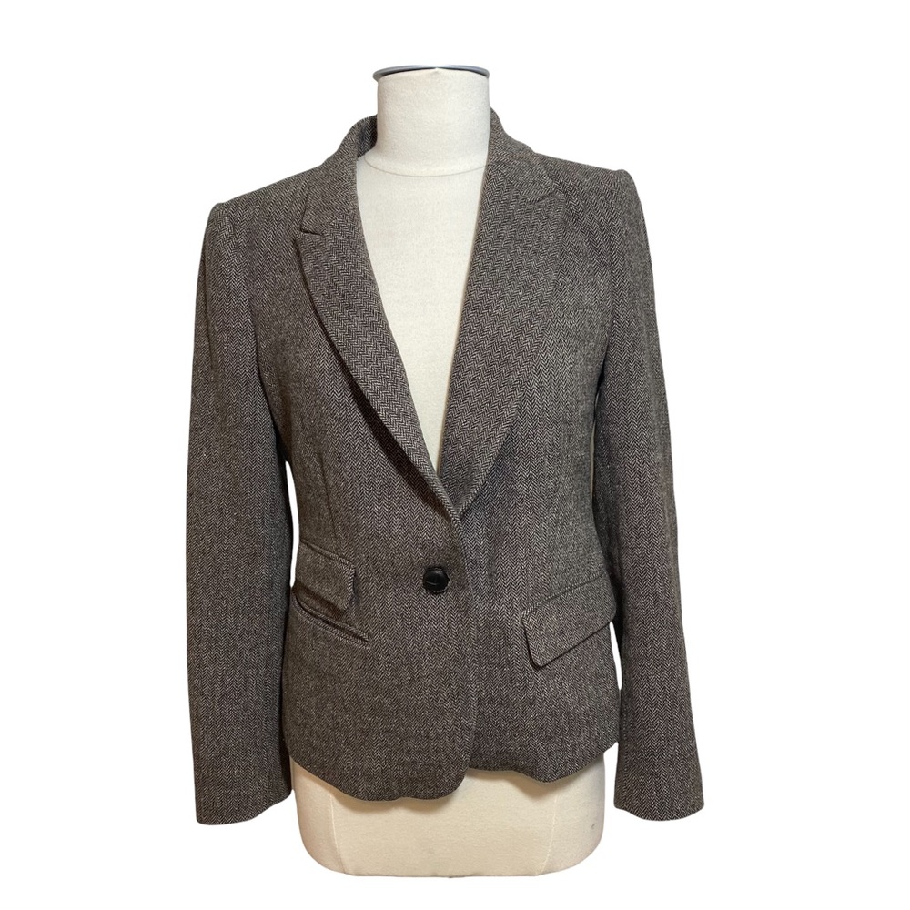 Zara Women Herringbone Blazer Elbow -Patches Brown Size S